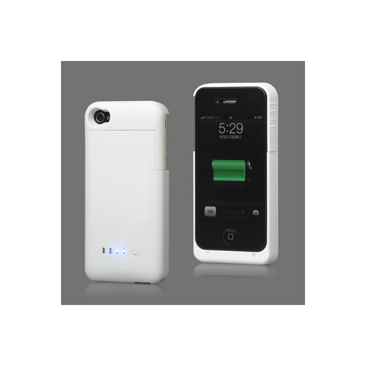 Detachable External Battery Case Charger for iPhone 4S 4 1900mAh Crystal Box - White