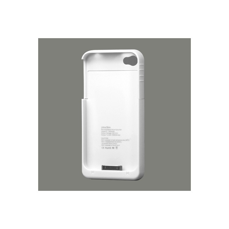 Detachable External Battery Case Charger for iPhone 4S 4 1900mAh - White
