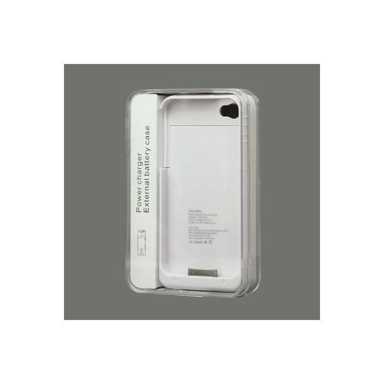 Detachable External Battery Case Charger for iPhone 4S 4 1900mAh - White