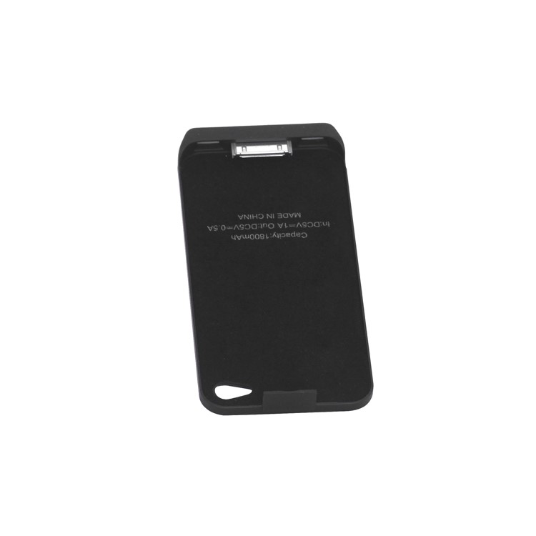 1800mAh Ultra-thin Lichee Pattern iPhone 4 4S External Battery Power Case with Stand - Black