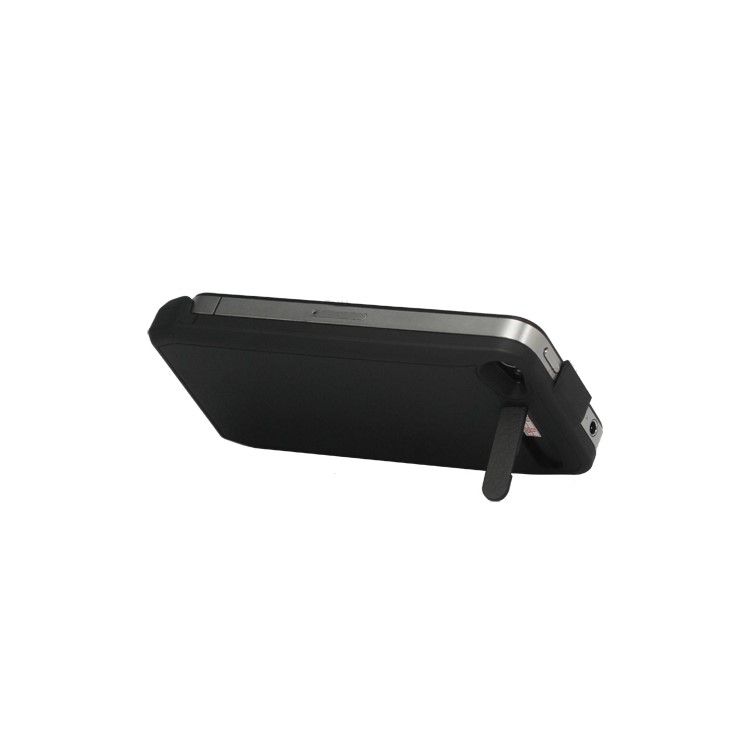 1800mAh Ultra-thin Lichee Pattern iPhone 4 4S External Battery Power Case with Stand - Black