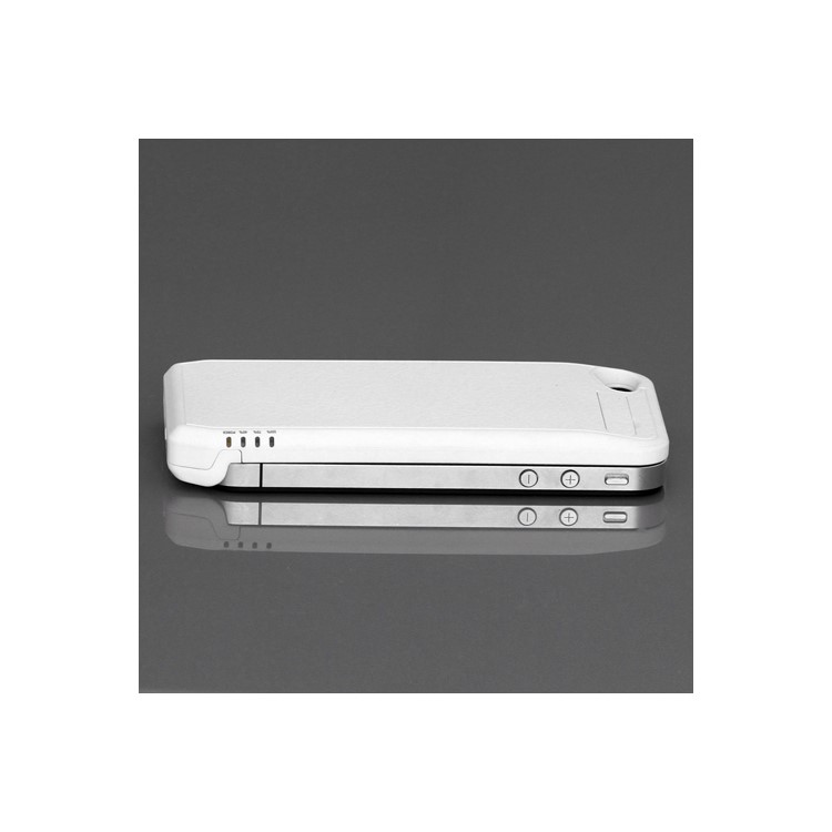 1800mAh Ultra-thin Lichee Pattern iPhone 4 4S External Battery Power Case with Stand - White