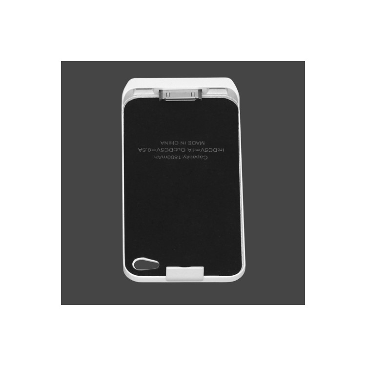 1800mAh Ultra-thin Lichee Pattern iPhone 4 4S External Battery Power Case with Stand - White