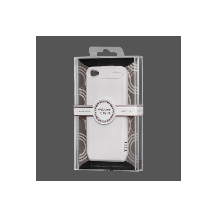 1800mAh Ultra-thin Lichee Pattern iPhone 4 4S External Battery Power Case with Stand - White