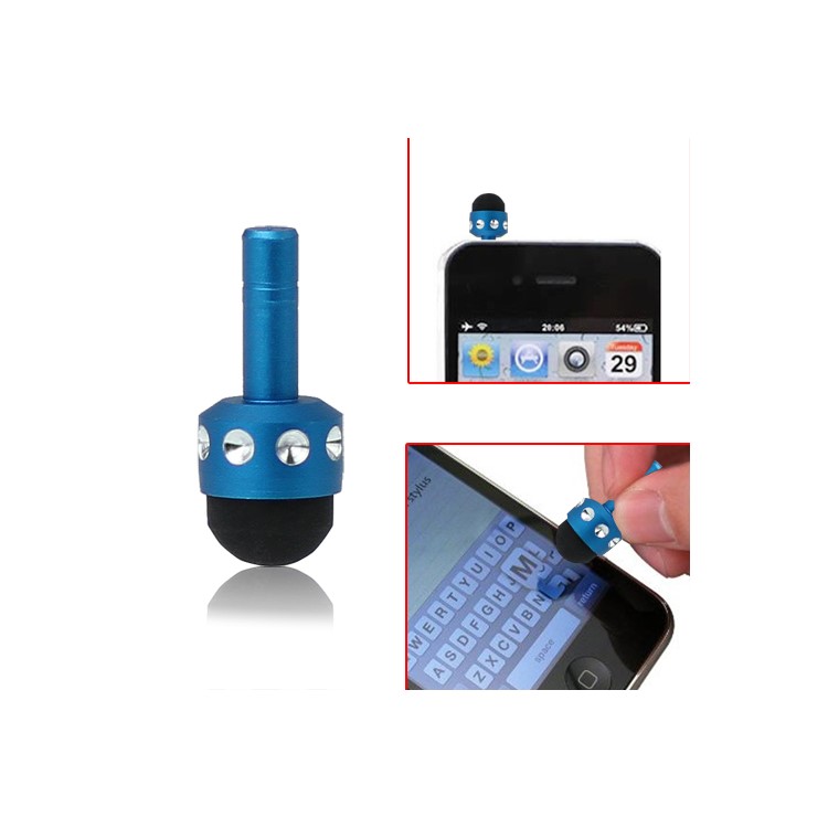 Smallest 3.5mm Plug Shiny Soft Touch Stylus Pen for Capacitive Touchscreen - Blue