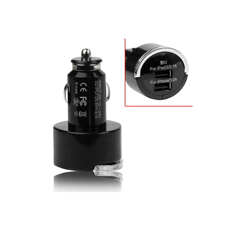 3.1A Dual USB Car Auto Power Adapter for iPad iPhone iPod Mobile Phone MP4 - Black