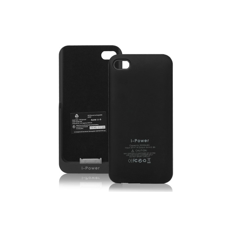 2200mAh Rubberized External Battery Charger Case for iPhone 4 4S