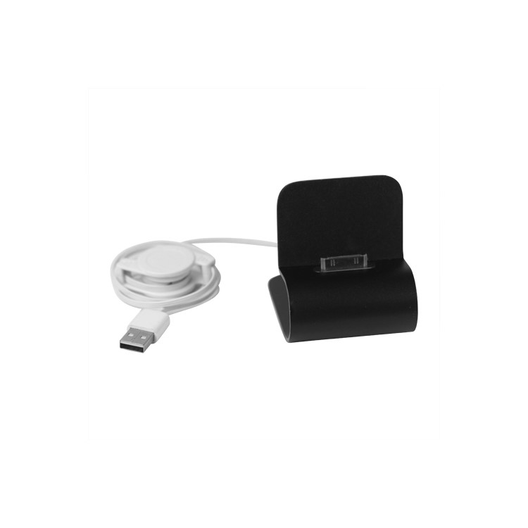 iPhone 4S 4 Aluminum Dock Cradle Stand Charger with USB Retractable Cable - Black