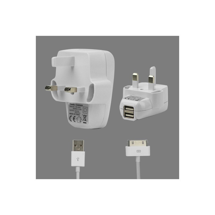 2 in 1 Dual USB Wall Charger with Data Cable for iPad iPhone iPod - UK Plug