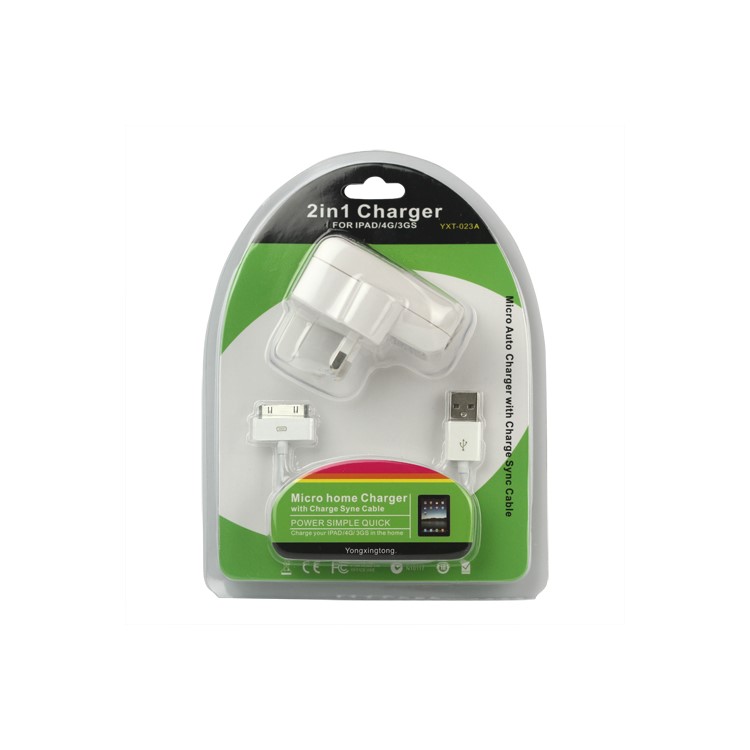 2 in 1 Dual USB Wall Charger with Data Cable for iPad iPhone iPod - UK Plug