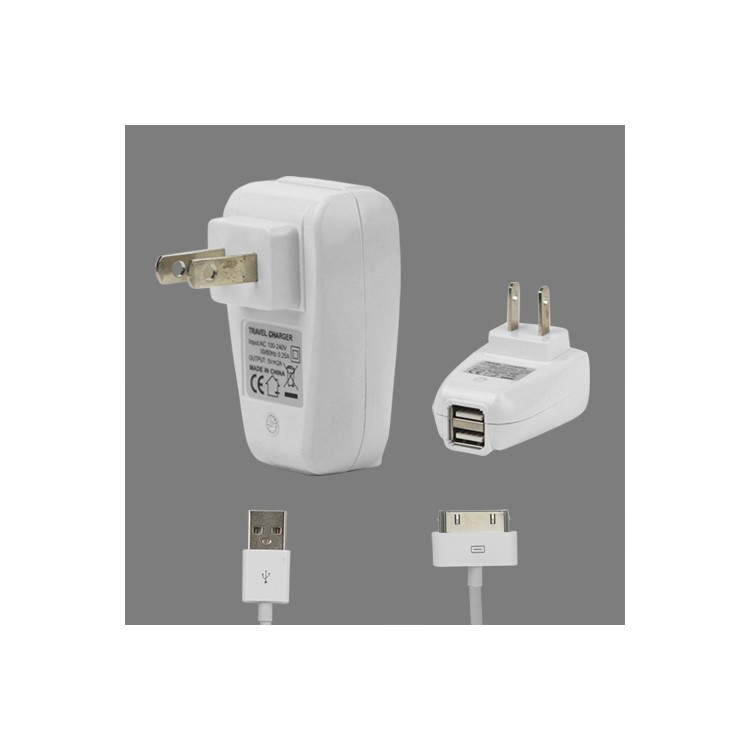 2 in 1 Dual USB Wall Charger with Data Cable for iPad iPhone iPod - US Plug