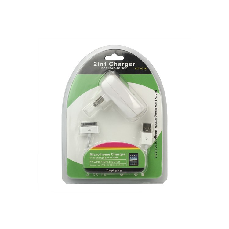 2 in 1 Dual USB Wall Charger with Data Cable for iPad iPhone iPod - US Plug