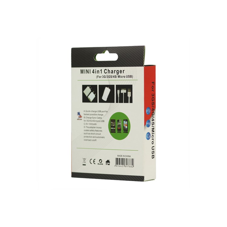 iPhone 4S 4 3GS 3G Charger Kit (Car Charger + Wall Charger + Apple/Micro USB Cable)