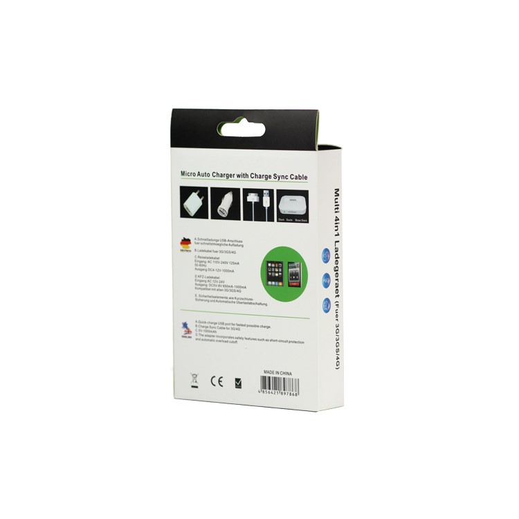 4 in 1 Charger Kit for iPhone 4S 4 3GS 3G (Car Charger + US Plug Wall Charger + Dock Cradle + Cable)