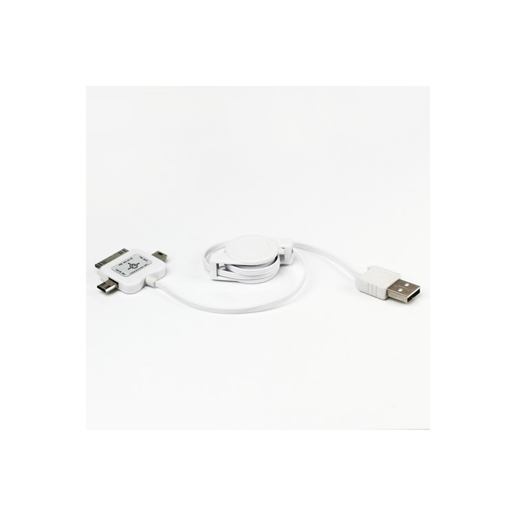 3 in 1 Mini Micro Retractable USB Sync Data Charger Cable for iPhone 4S 4 iPod - White