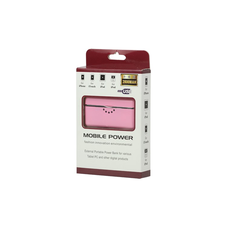 Portable 2800mAh External Battery Charger Power Bank for iPhone iPad iPod - Pink