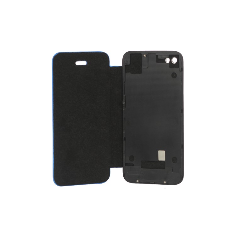 Leather Skin Carbon Fiber iPhone 4S Housing Back Cover with Front Case - Blue