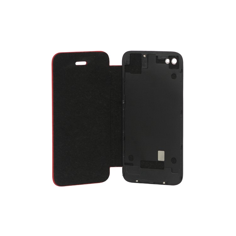 Leather Skin Carbon Fiber Housing with Front Cover for iPhone 4S - Red