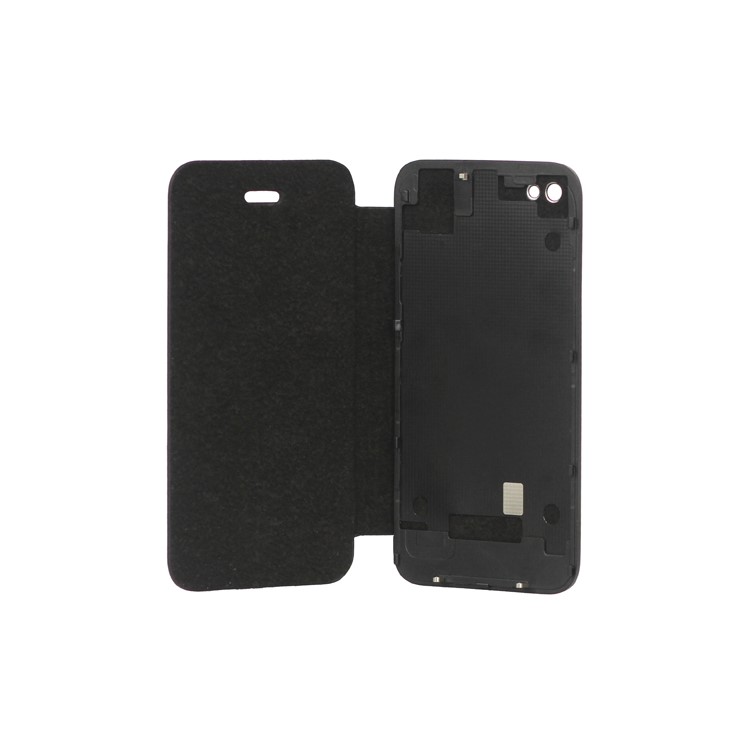 Leather Skin iPhone 4S Flip Cover (Back Housing + Front Cover + Free Pentacle Screwdriver) - Black