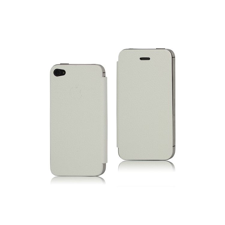 Leather Skin iPhone 4S Back Cover Housing with Front Flip Cover (Free Pentalobe Pentacle Screwdriver) - White