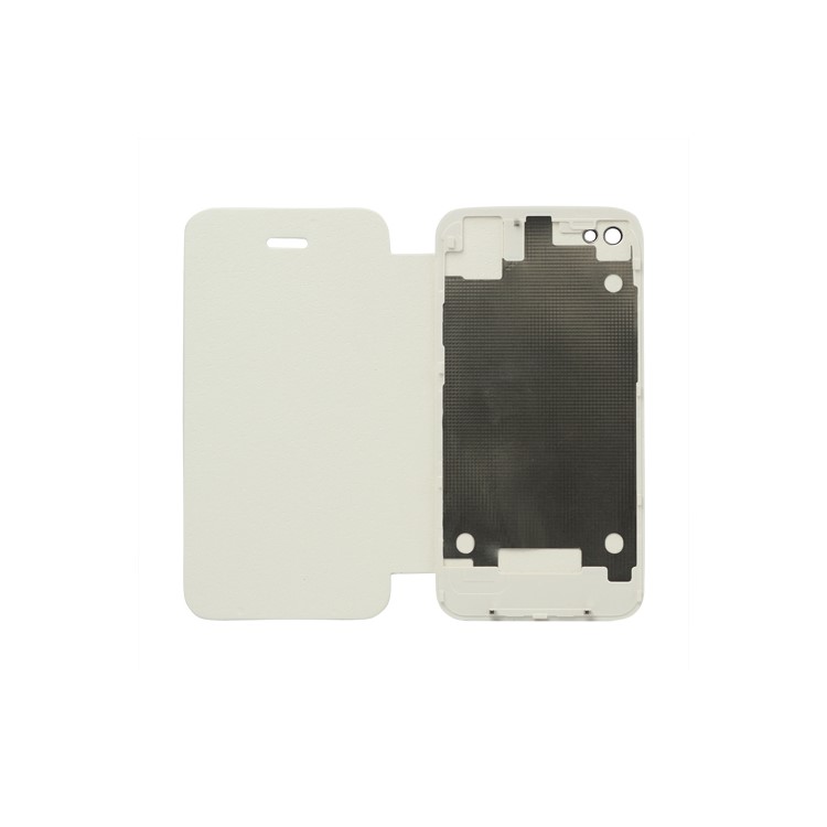 Leather Skin iPhone 4S Back Cover Housing with Front Flip Cover (Free Pentalobe Pentacle Screwdriver) - White