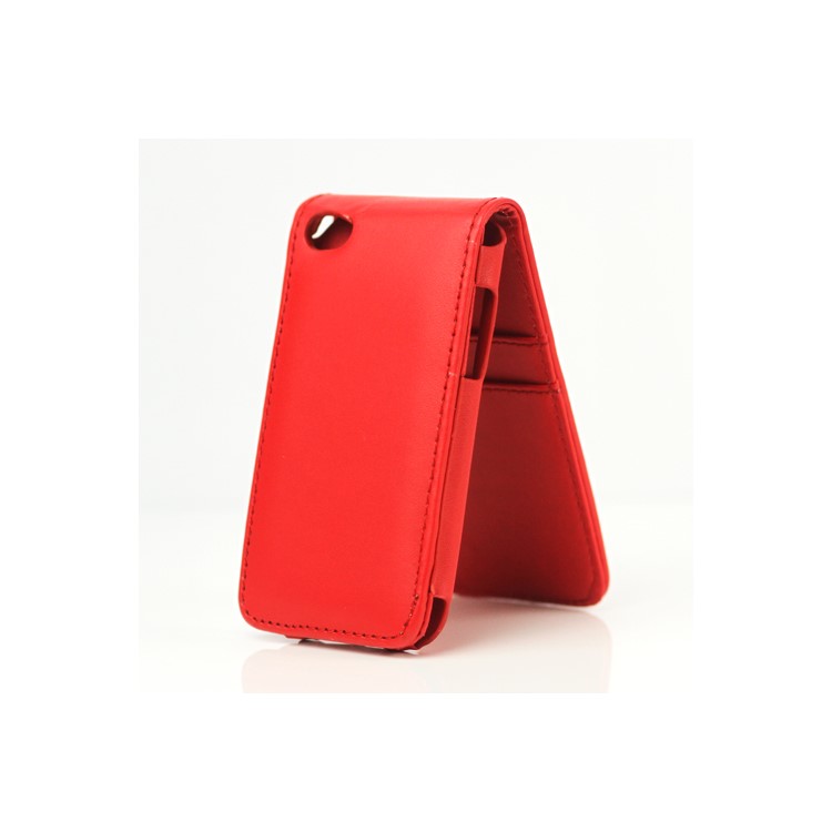 Vertical Leather Flip Case for iPod Touch 4 - Red