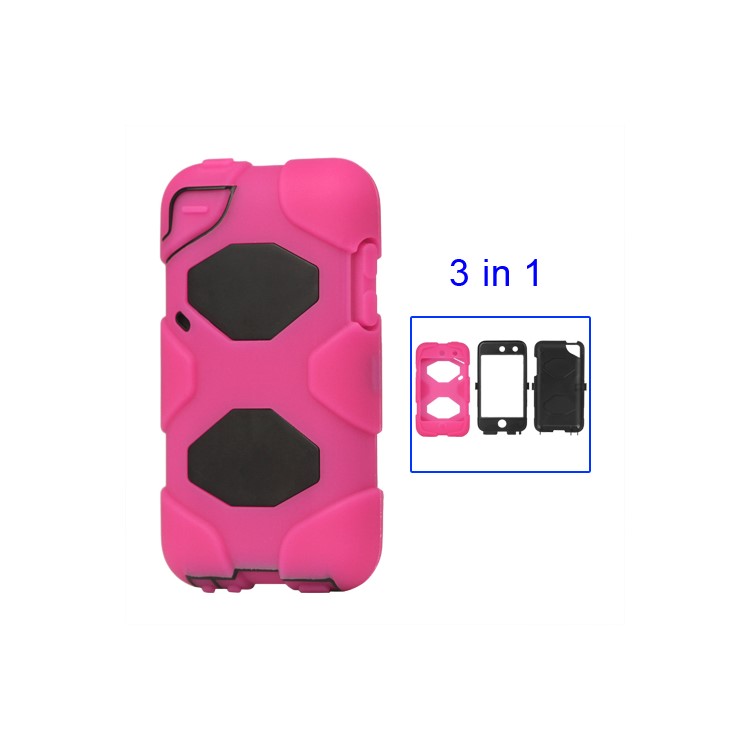 Snap-on Defender Case Cover for iPod Touch 4 4G - Black / Rose