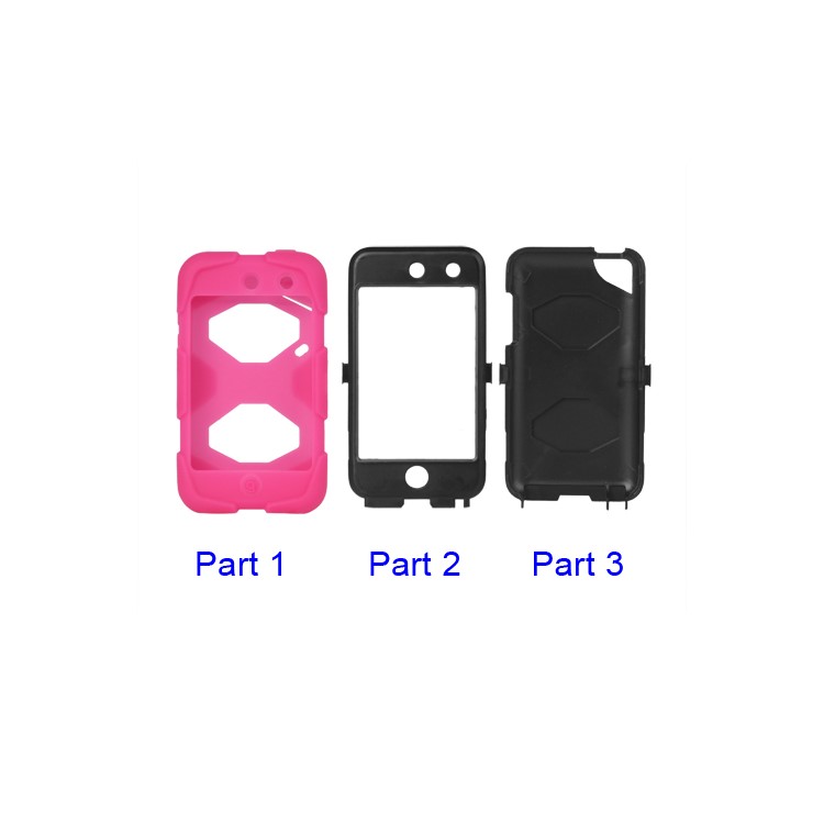 Snap-on Defender Case Cover for iPod Touch 4 4G - Black / Rose