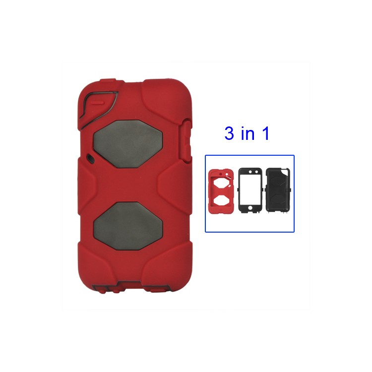 Snap-on Defender Case Cover for iPod Touch 4 4G - Black / Red