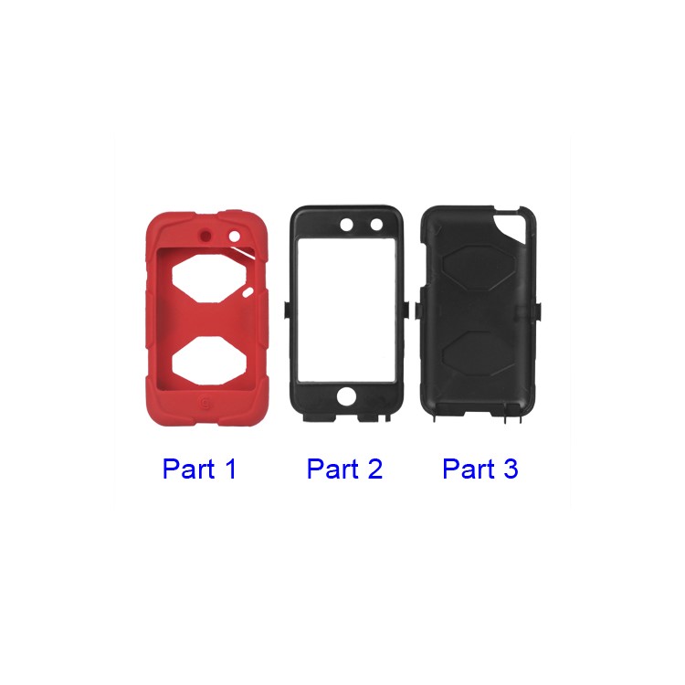 Snap-on Defender Case Cover for iPod Touch 4 4G - Black / Red