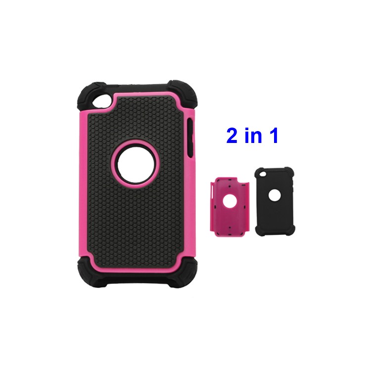 Textured Defender Case Cover for iPod Touch 4 - Black / Rose
