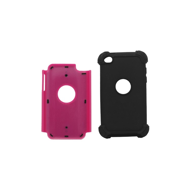 Textured Defender Case Cover for iPod Touch 4 - Black / Rose