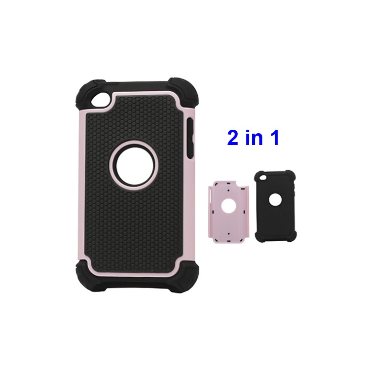 Textured Defender Case Cover for iPod Touch 4 - Black / Pink