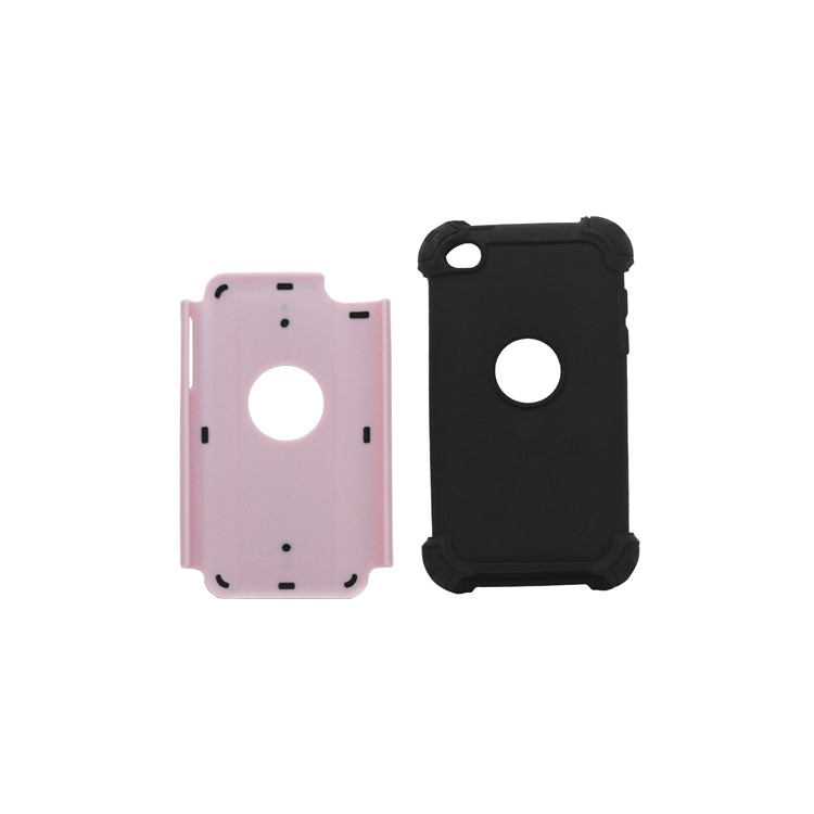 Textured Defender Case Cover for iPod Touch 4 - Black / Pink