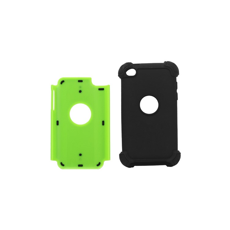 Textured Defender Case Cover for iPod Touch 4 - Black / Green