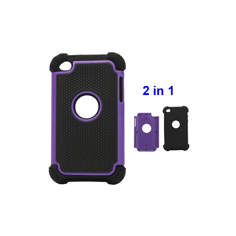 Textured Defender Case Cover for iPod Touch 4 - Black / Purple