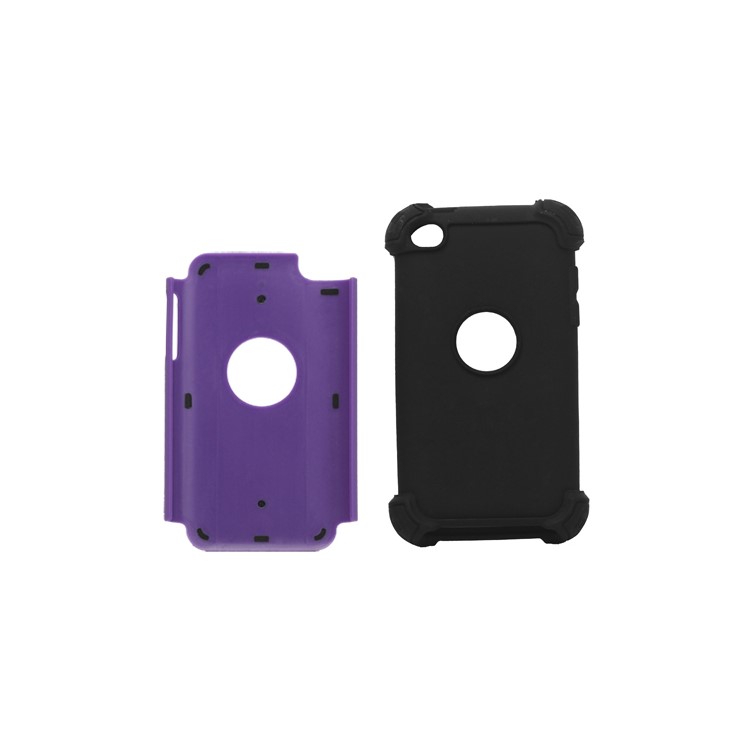 Textured Defender Case Cover for iPod Touch 4 - Black / Purple