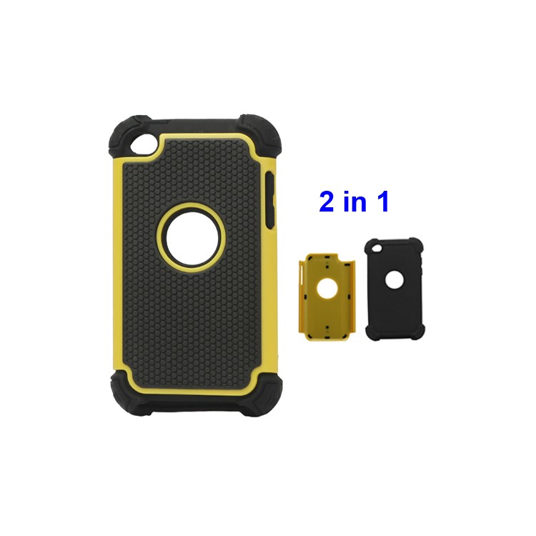 Textured Defender Case Cover for iPod Touch 4 - Black / Yellow