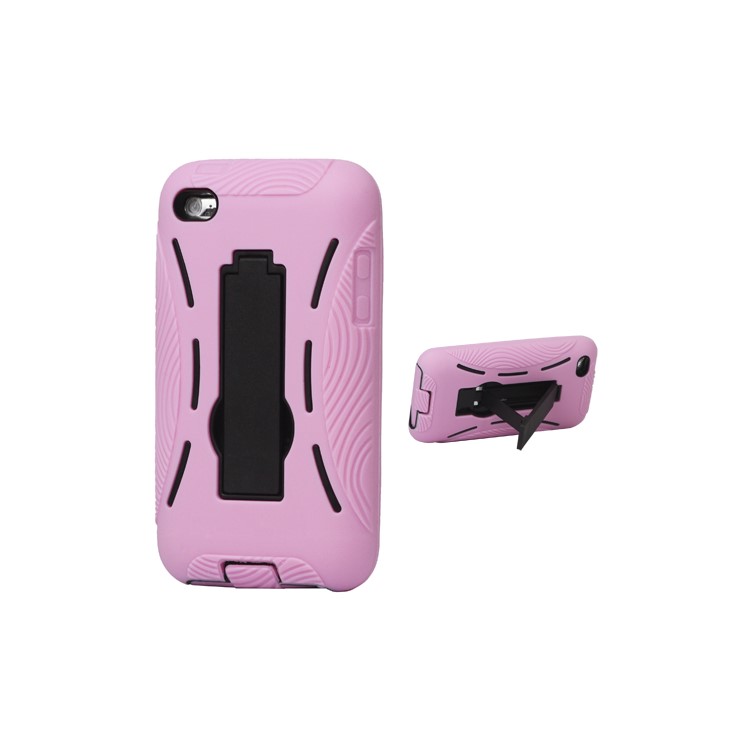 Snap-on Defender Case Cover with Stand for iPod Touch 4 - Pink