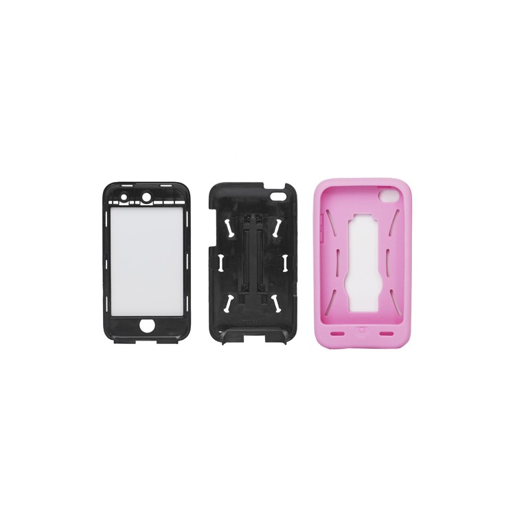 Snap-on Defender Case Cover with Stand for iPod Touch 4 - Pink