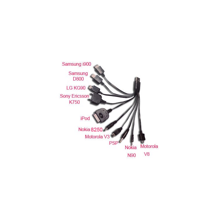 10 in 1 USB Universal Multi-Charge Cable for Cell Phone PDA MP3 Digital Camera