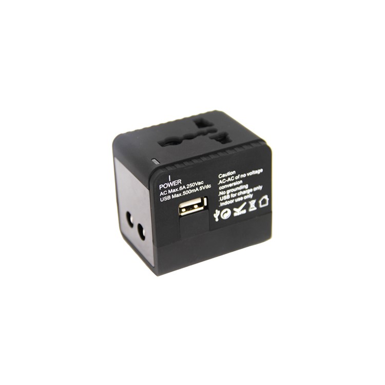 Black Universal World Travel Adaptor with USB Charger