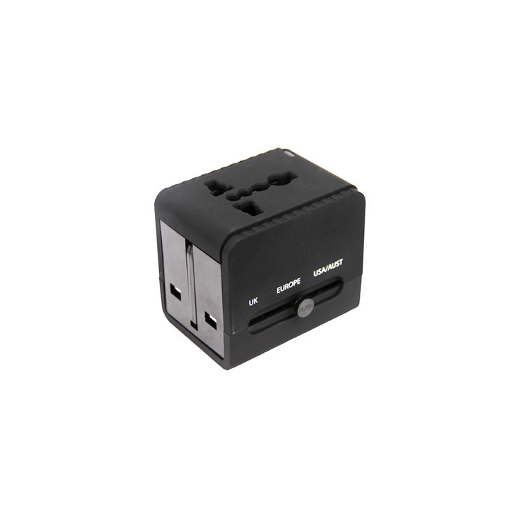 Black Universal World Travel Adaptor with USB Charger