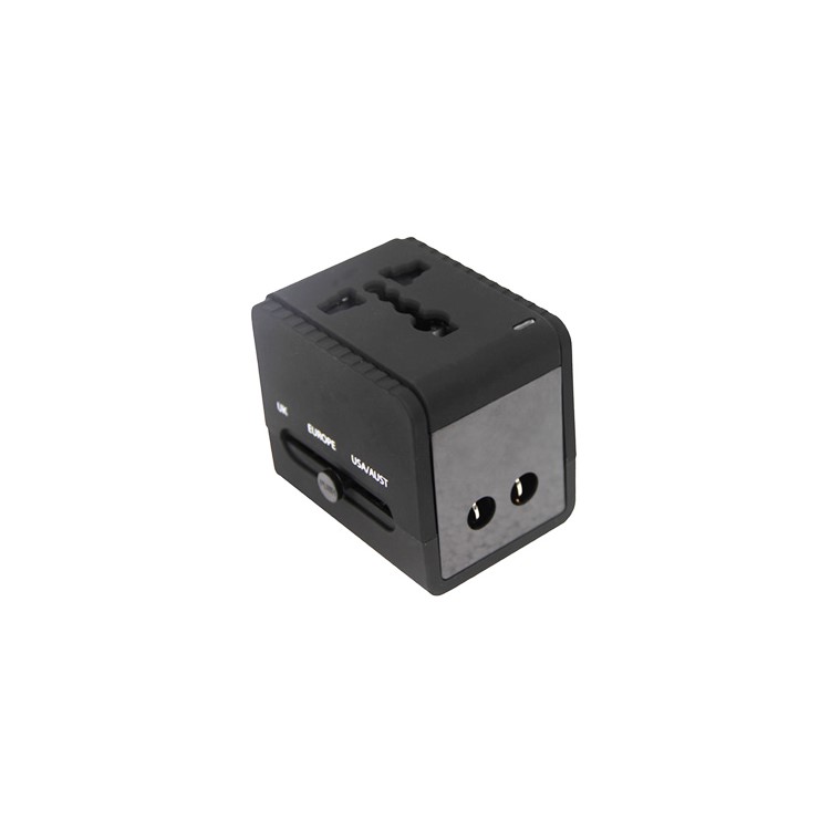 Black Universal World Travel Adaptor with USB Charger