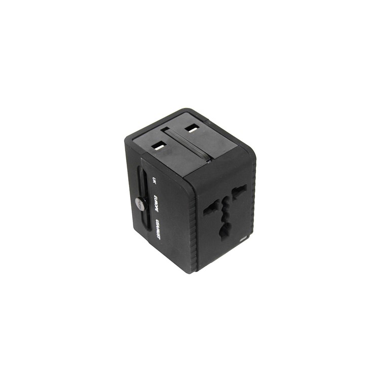 Black Universal World Travel Adaptor with USB Charger