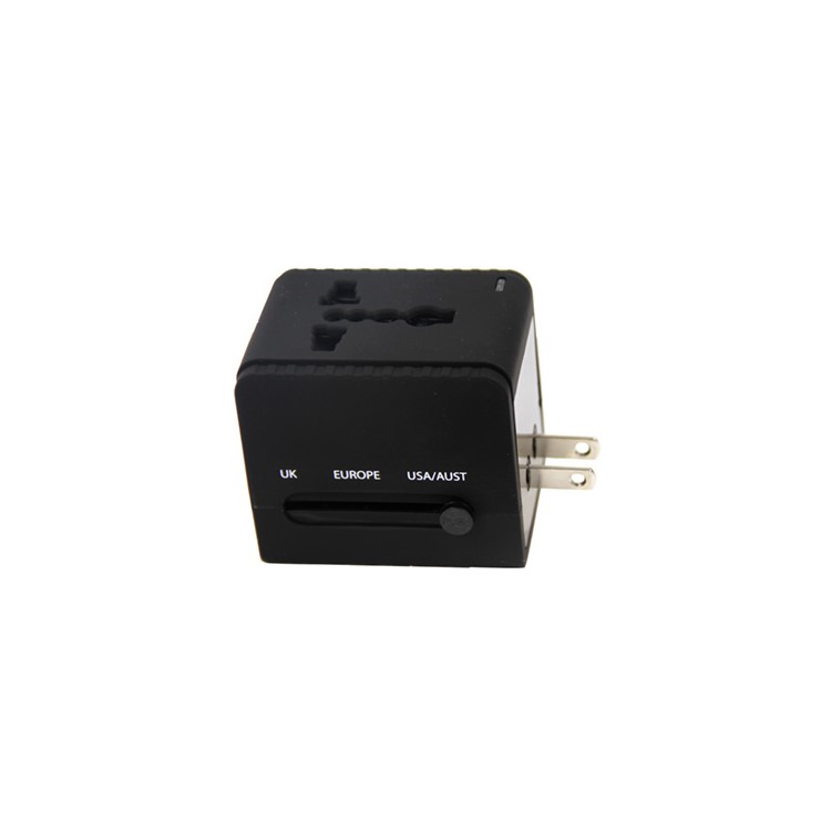 Black Universal World Travel Adaptor with USB Charger