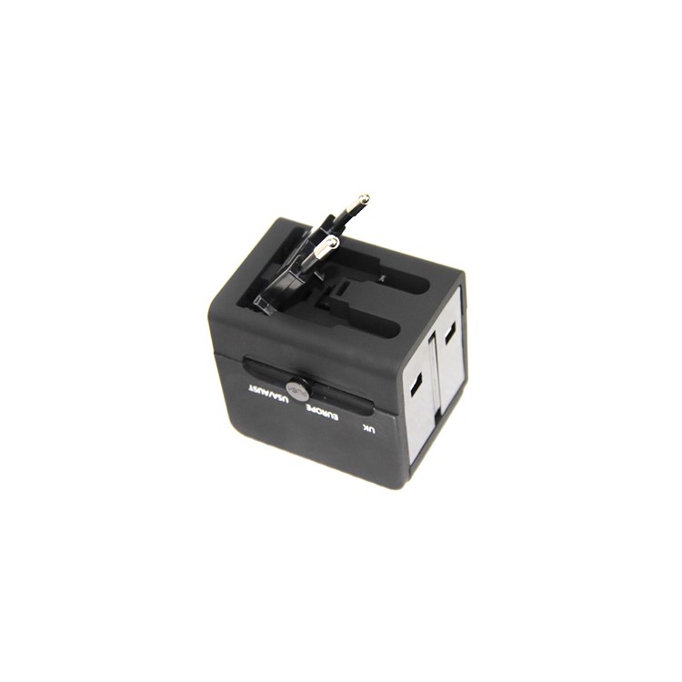 Black Universal World Travel Adaptor with USB Charger