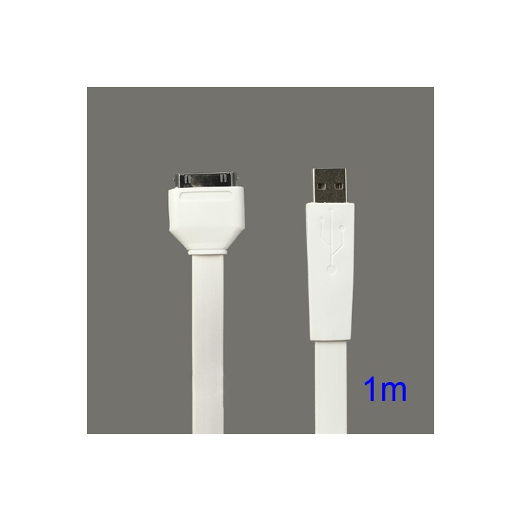 Flat USB Sync Data Charging Charger Cable for iPhone iPad iPod - White