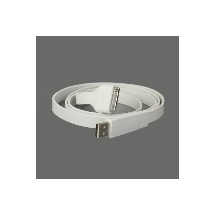 Flat USB Sync Data Charging Charger Cable for iPhone iPad iPod - White