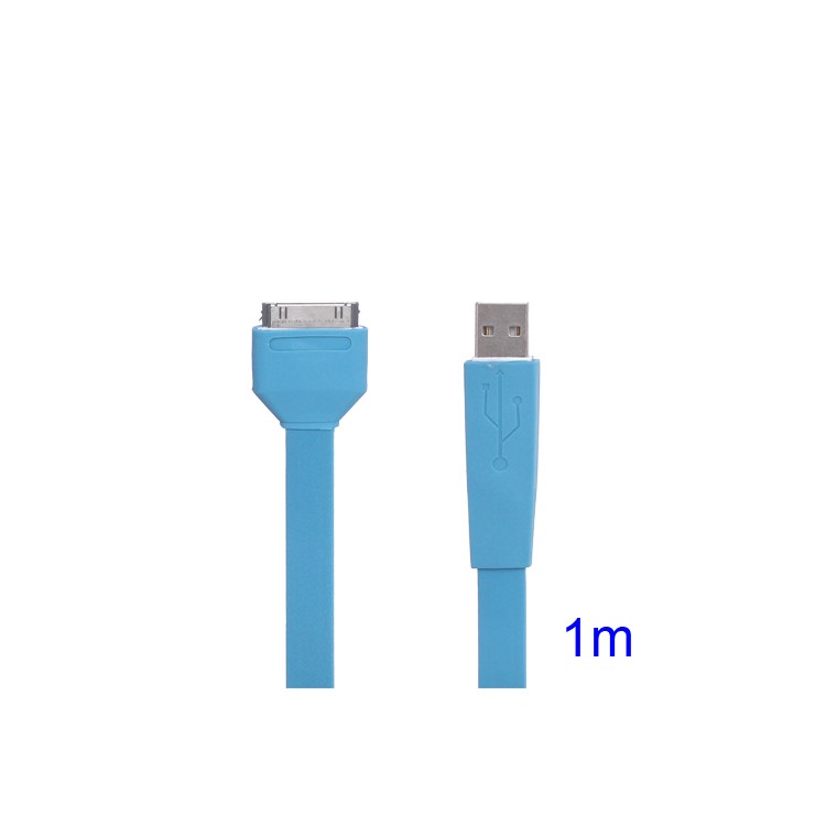 Flat USB Sync Data Charging Noodle Cable for iPhone iPad iPod - Baby Blue